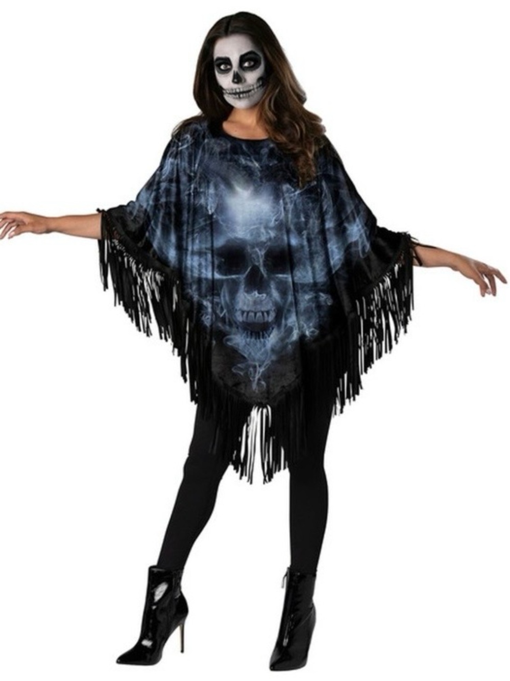 Celebrate It Spooky Skull Poncho Halloween Costume Women’s Fits XS-XL NWT